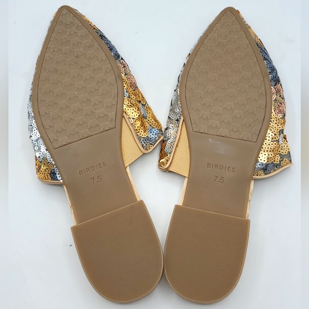 Birdies The Dove In Petal Gold and Silver Sequin Pointed Toe Mules Size 7.5 - Picture 10 of 16